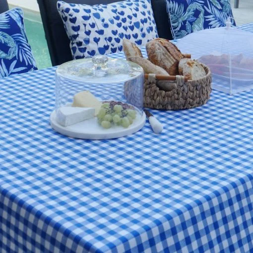 Stain Resistant Tablecloth – Gingham Blue Med 150cm x 250cm