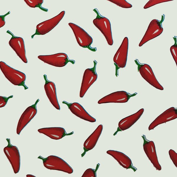Mexican Oilcloth Chilli Red on White