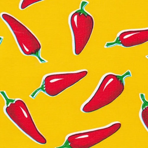 Mexican Oilcloth Chilli Red on Yellow