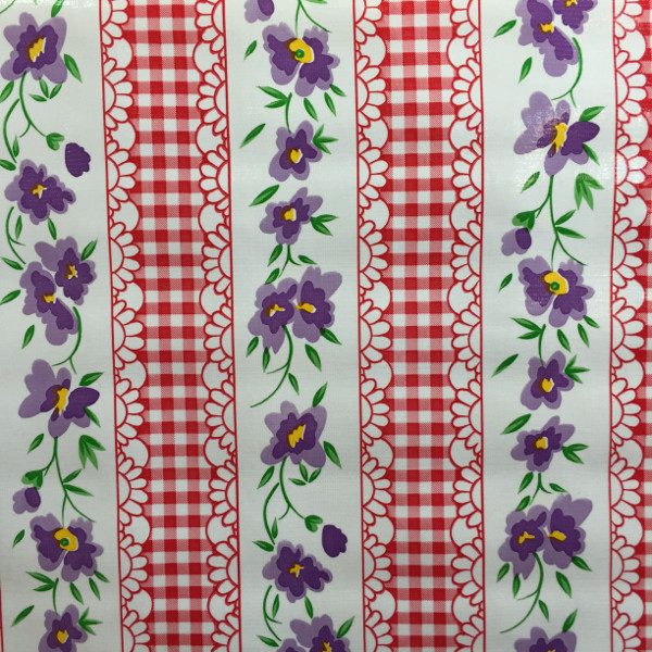 Mexican Oilcloth Flowers and Gingham Red