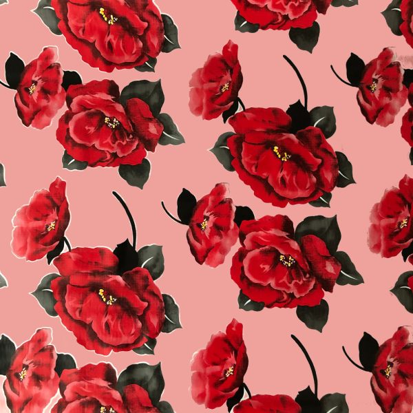 Mexican Oilcloth Red Flower Pink