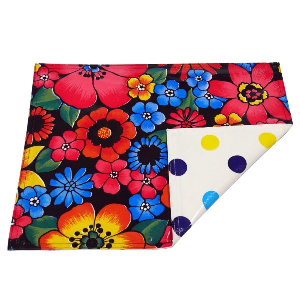 Set of 4 Double sided Placemats in Raining Flowers Black