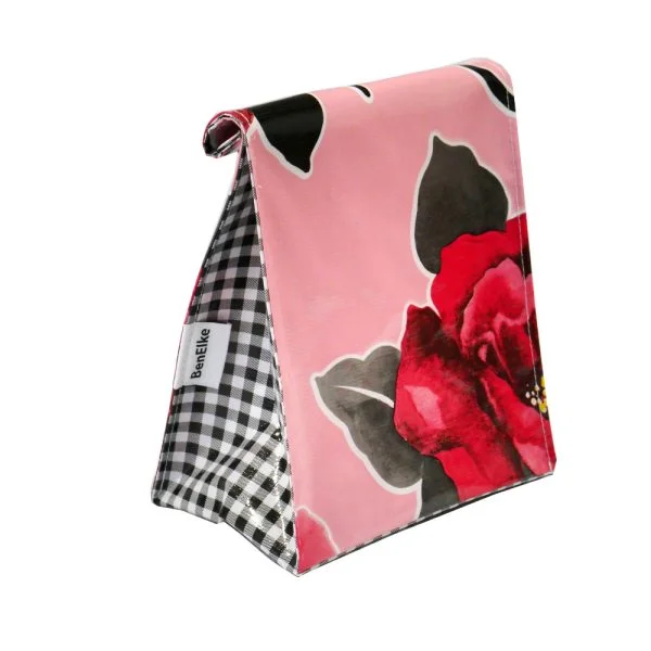 Lunch Bag - Red Flower Pink